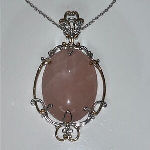 NWT Genuine Rose Quartz Sterling Silver Palladium Rose Gold Accents Necklace